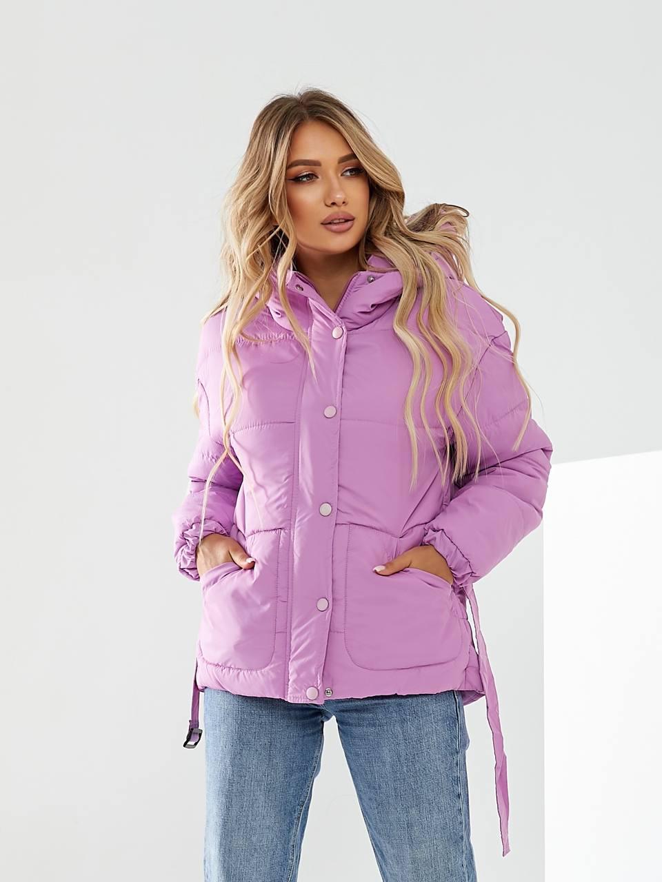 Куртка утепленная Khan короткая с поясом р. 42 Розовый (Kh332)