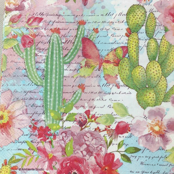 Салфетки для декупажа Ambiente Розы и кактусы 18,5г/м2 33х33 см 20 шт. 12 пач. (8712159142204)