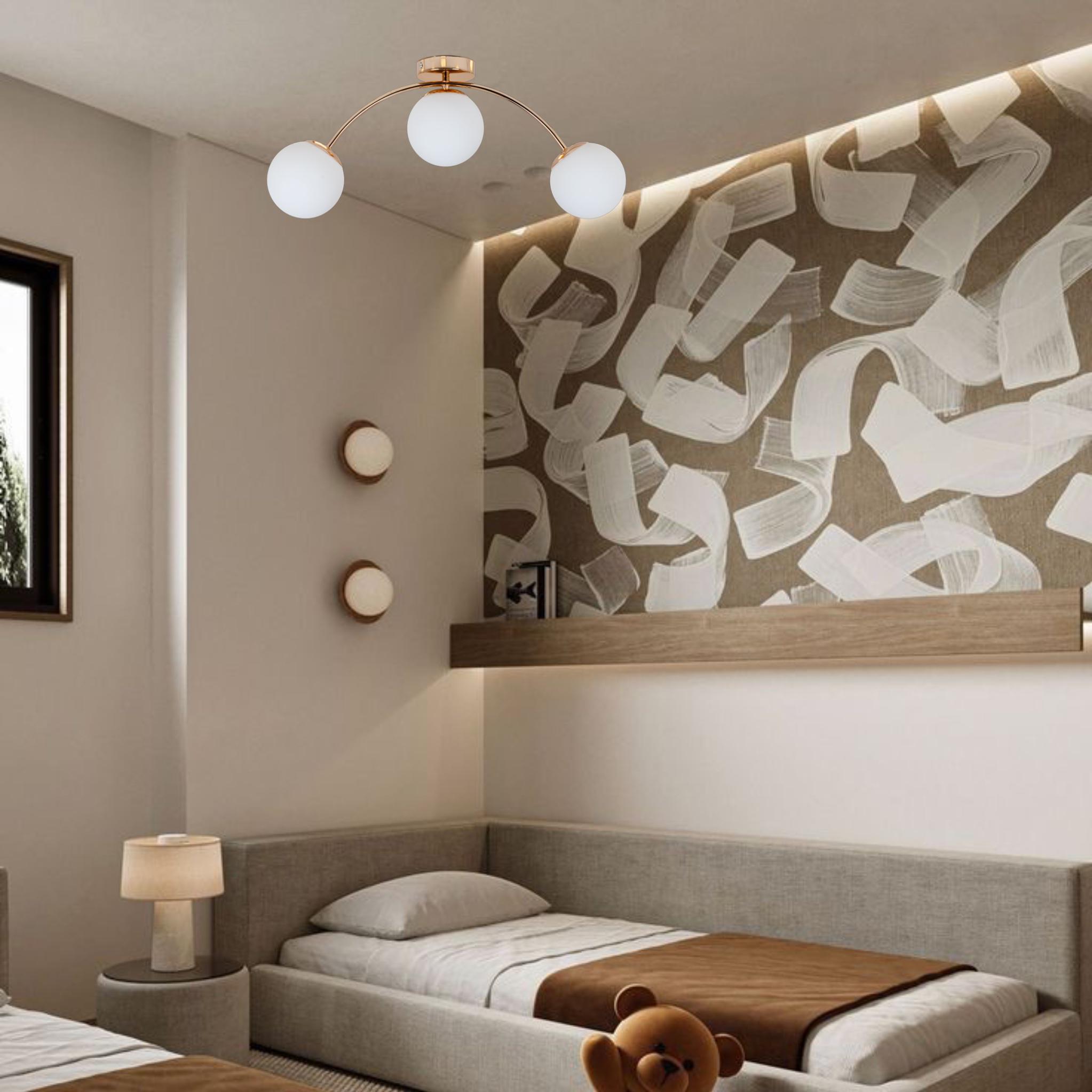 Люстра стельова з 3 плафонами-кулями (52-9907-3 GOLD+WH) - фото 3