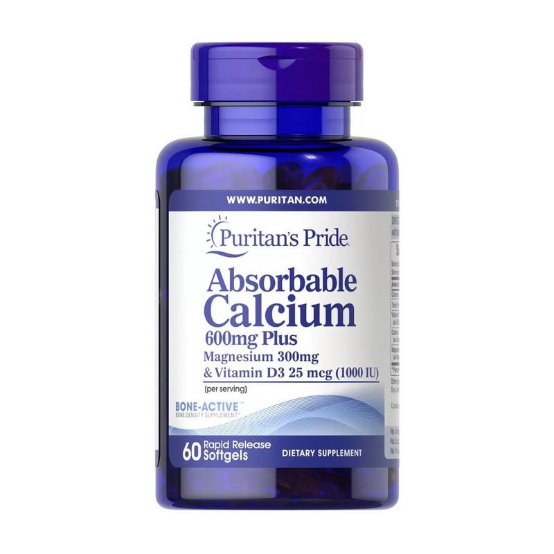 Вітаміни та мінерали Puritan's Pride Absorbable Calcium Plus Magnesium & Vitamin D3 60 капс. (19237-01)