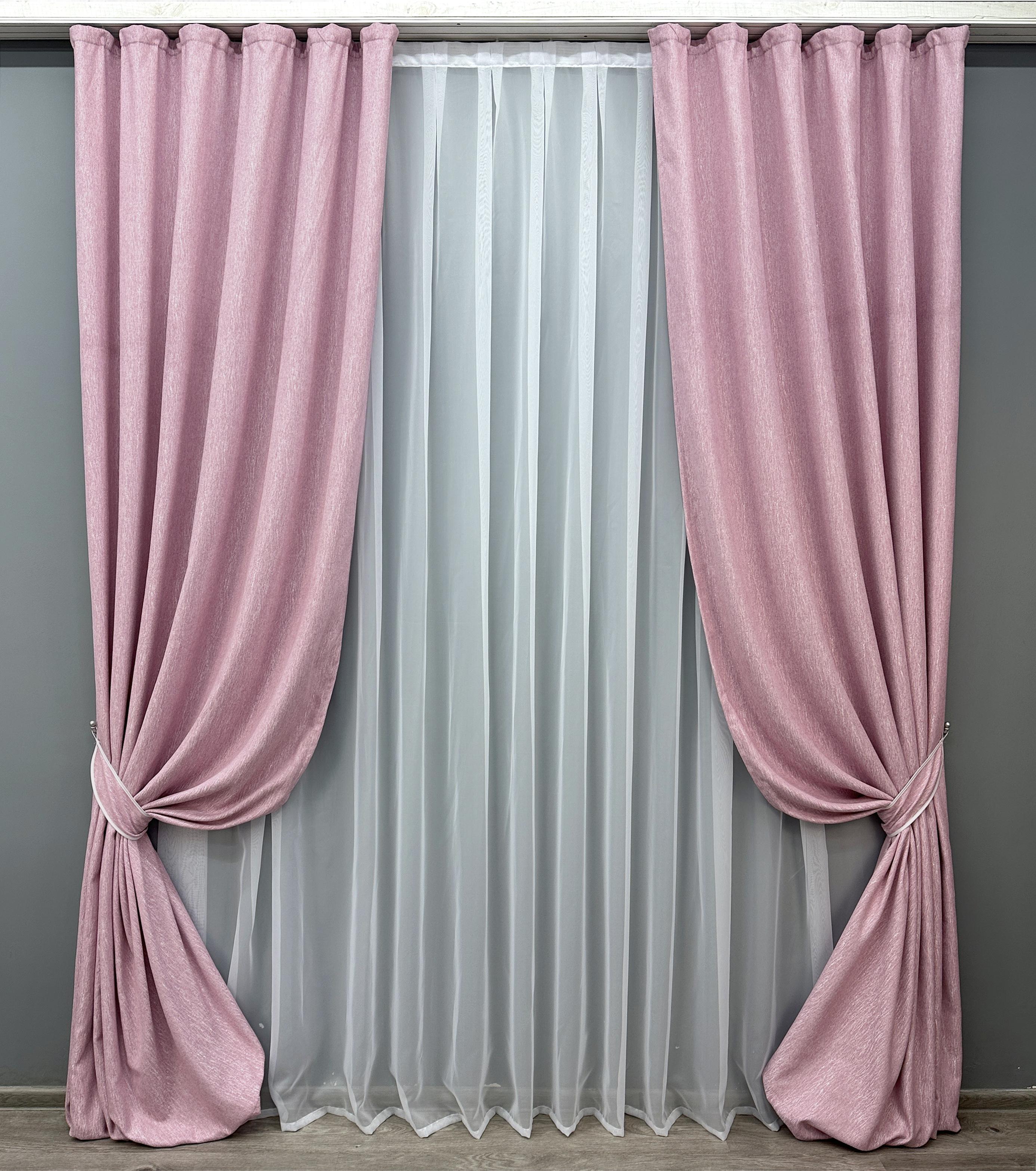 Комплект готовых штор VR-Textil Лен №1728ш 150х290 см 2 шт. Розовый (33-0645)