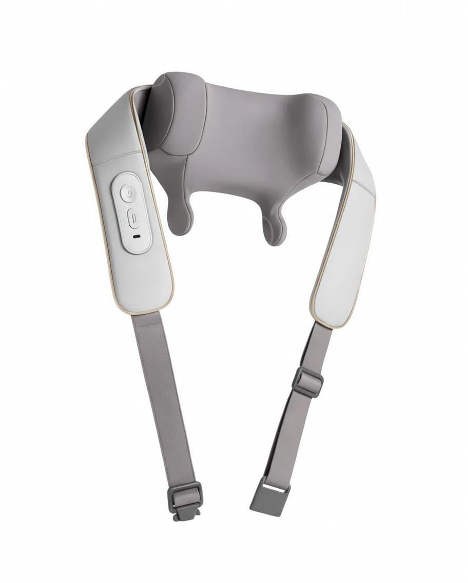 Электромассажер для шеи/спины и головы с 3D-роликами и прогревом беспроводной Серый (1606)