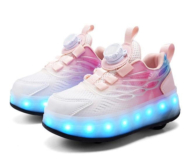 Кроссовки роликовые для девочек с LED-подсветкой на 4 колесах DL130 р. 30 Белый/Розовый (DL13030)