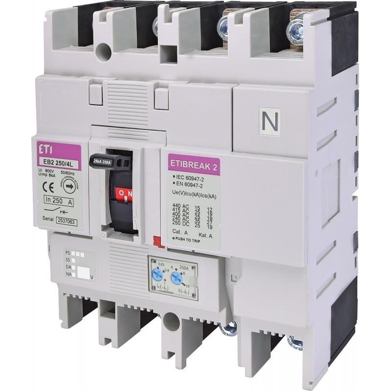Автоматический выключатель силовой ETI 200A 25kA 4 полюса EB2 250/4L 200A 4p 004671075 (56849)