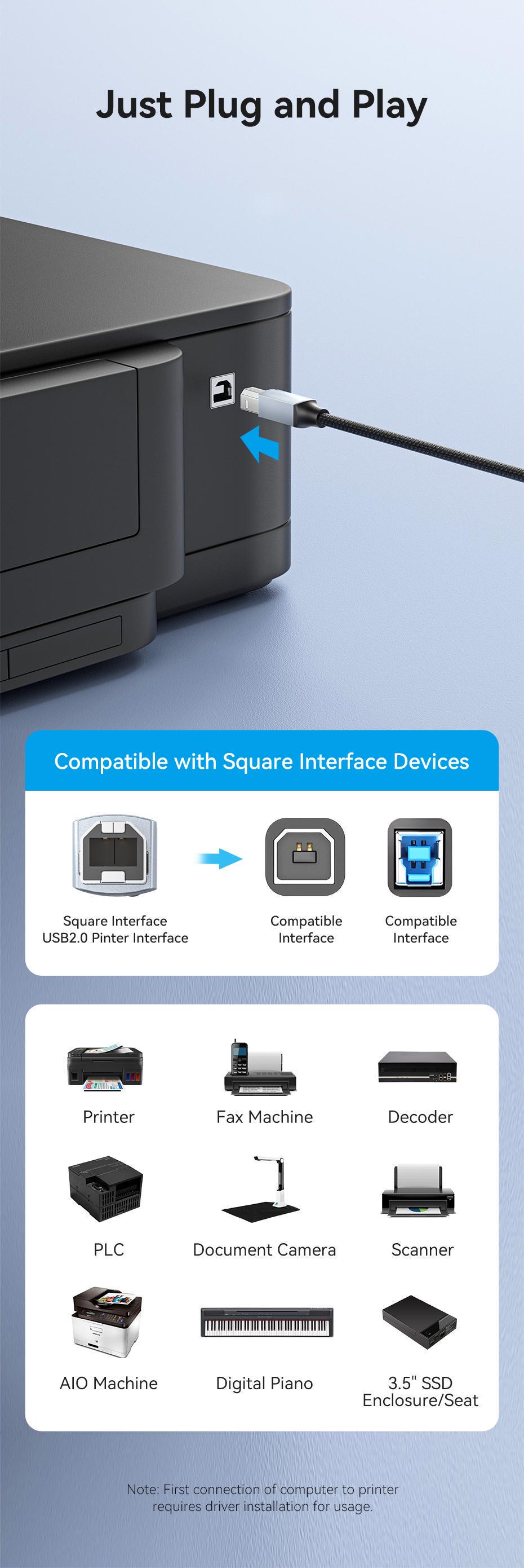Кабель для принтера Vention USB-USB Type-B 2.0 480 Мбіт/с 2A USB-A на USB-B нейлонове обплетення 8 м Чорний (CTTHK) - фото 11