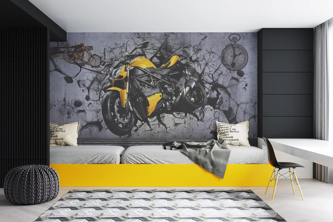 Фотошпалери флізелінові Styleo Мотоцикл 3D u37780 350х270 см Різнокольоровий