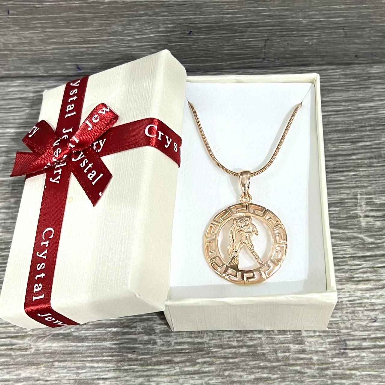 Кулон знак зодиака Водолей в оправе меандр 25 мм на цепочке ювелирный сплав медзолото в подарочной коробочке (9678)