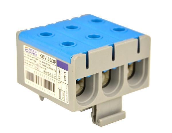 Клема ввідна силова АСКО KBV 2,5-35 мм.кв 135А 3-3 800V AC Синій (A0130010173)