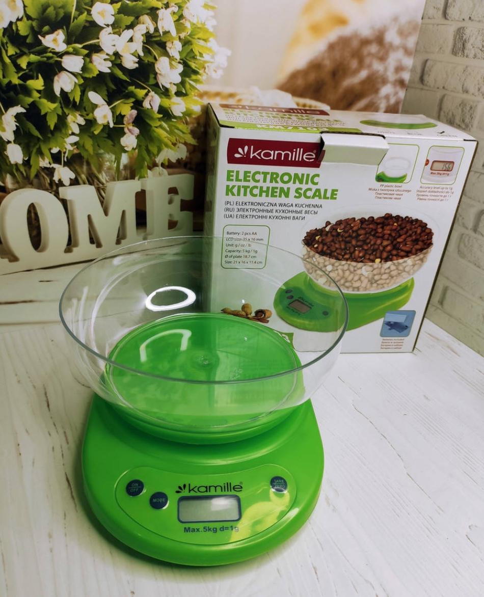 Кухонные весы Kamille KM-7103 электронные на 5кг зеленые