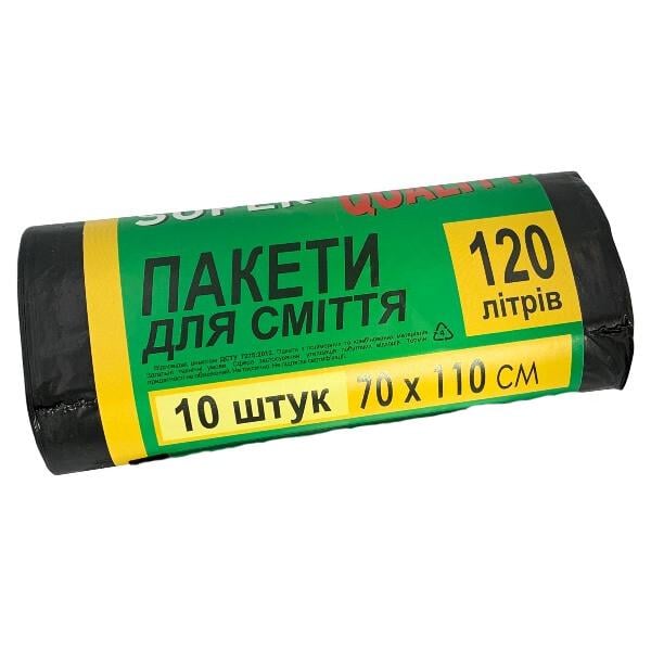 Пакети для сміття Wellpacks 120 л 700х1100 мм 10 шт. 1 рул. (1903) - фото 1