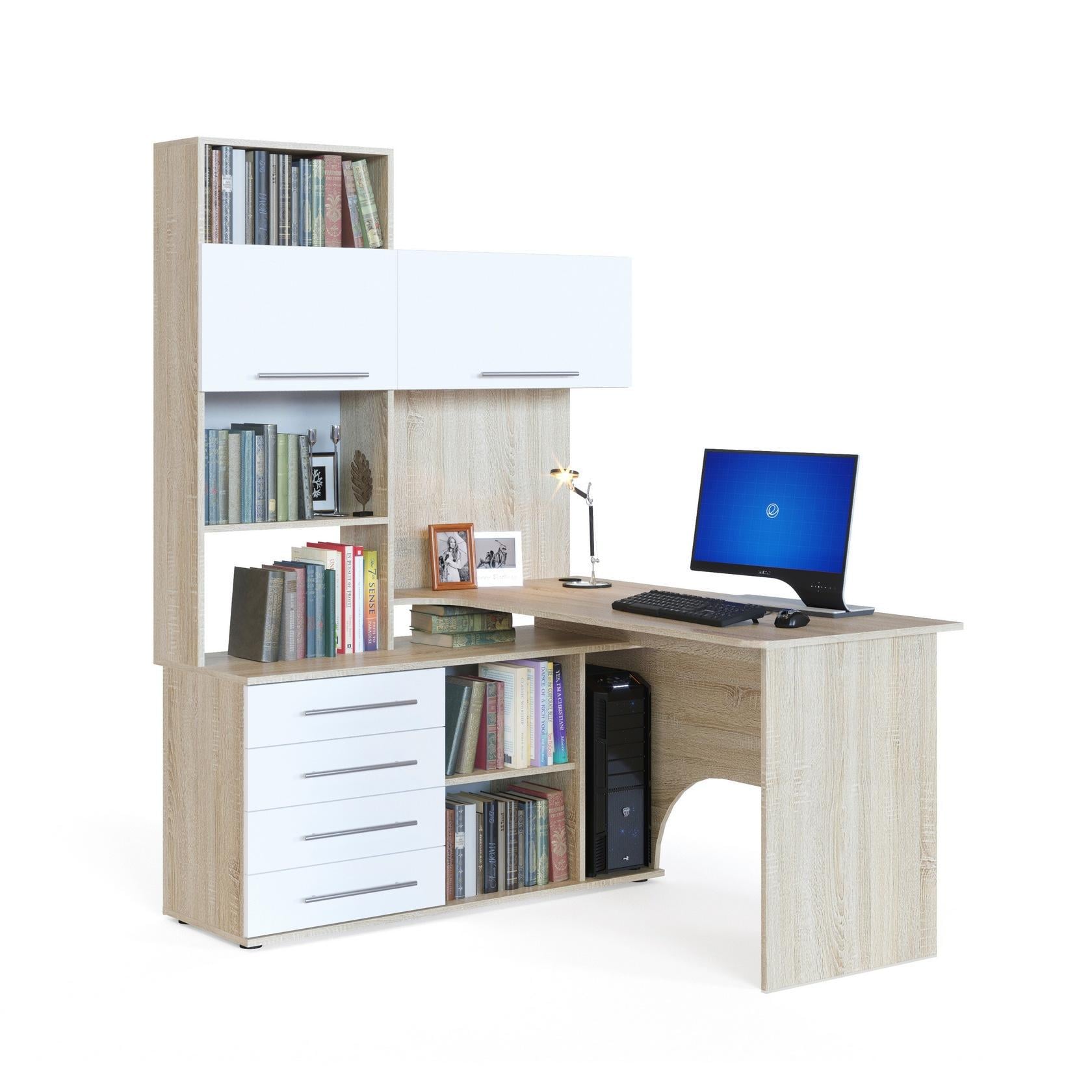 Компьютерный стол XDesk-14 многофункциональный с тумбой и надстройкой для кабинета и офиса солома левый Белый (КСXD14) Компьютерный стол XDesk-14 многофункциональный с тумбой и надстройкой для кабинета и офиса солома левый Белый (КСXD14)