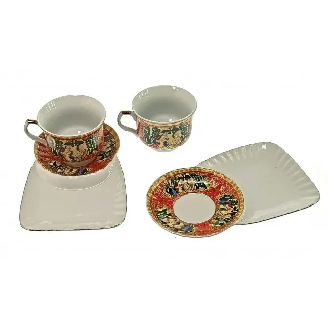 Сервиз фарфоровый 2 чашки 170 мл/2 блюдца 21х12 см Красный (23127)