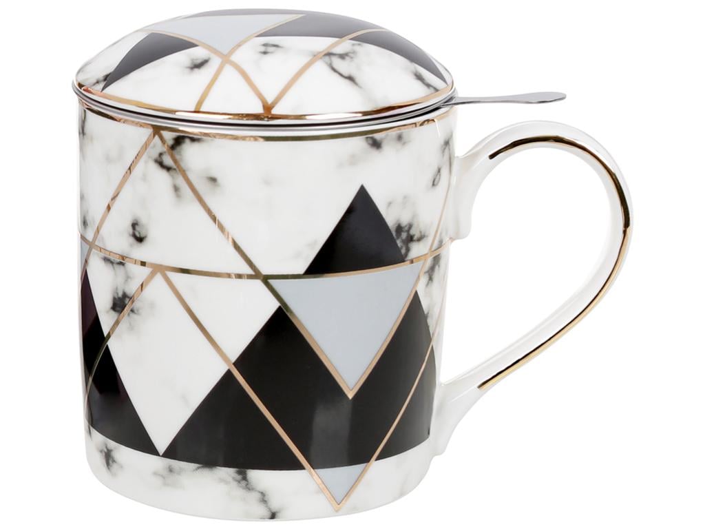 Чашка с ситом 380 мл Голубой с черным и золотым (BDI-331-733)