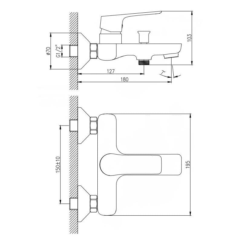 Смеситель для ванны Koller Pool Kvadro Start KS0100B однорычажный Черный (215301) - фото 2