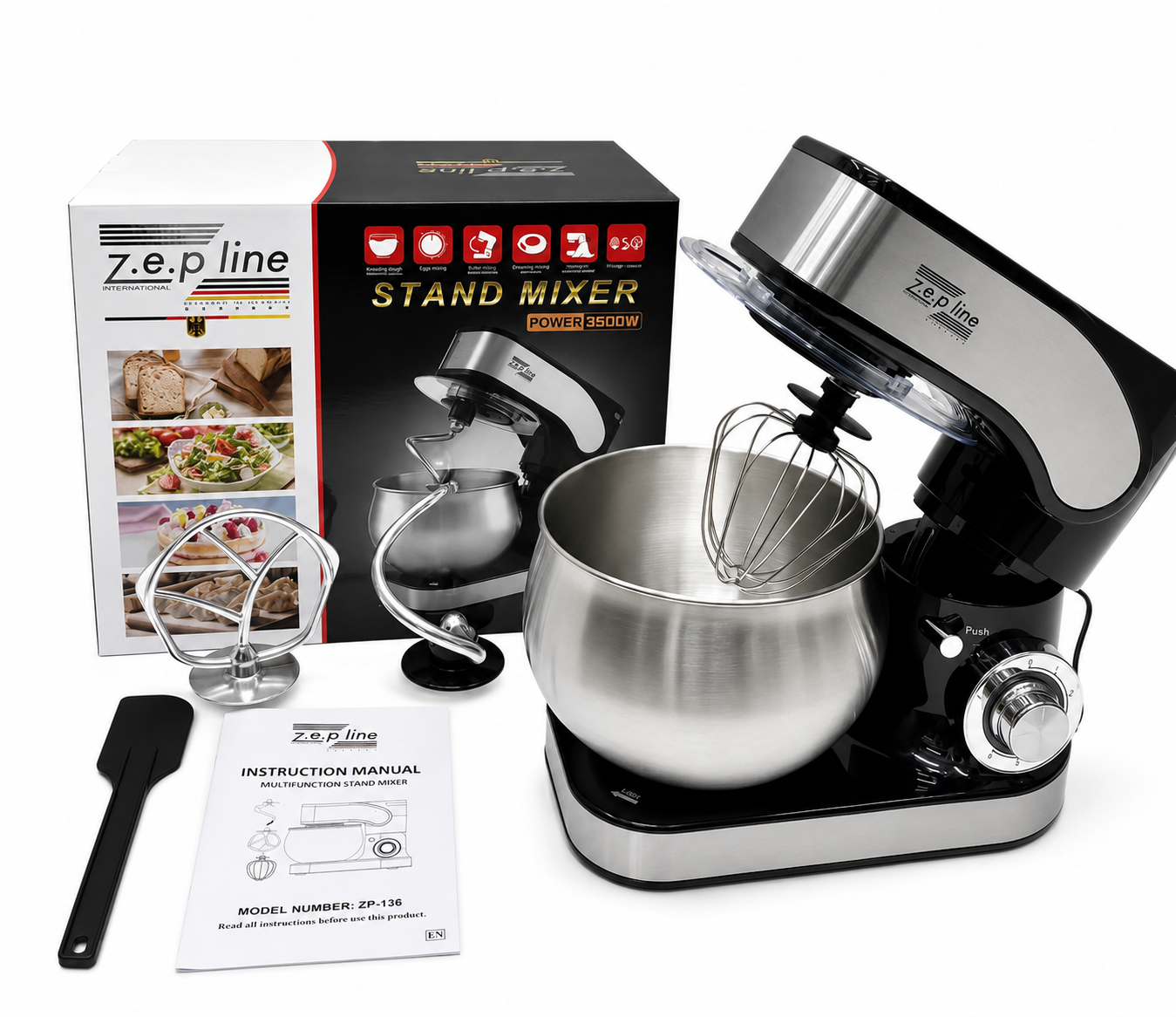Миксер-тестомис планетарный Zepline ZP-136 3500 Вт с чашей 6 л (ML-06378)