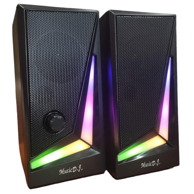 Колонки для комп'ютера і ноутбука Music D.J MJ-100 з RGB підсвічуванням 6 Вт Mini-jack 3,5 мм/USB Чорний