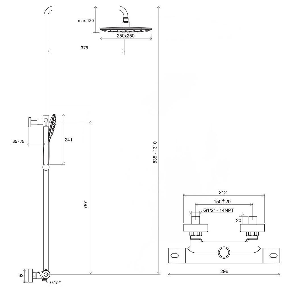 Душова система з термостатом Ravak Thermo 300 X070099 Хром (93775) - фото 2