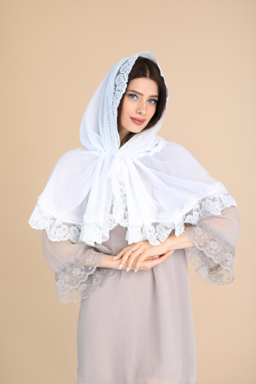 Палантин для храму на голову Білий (п014) - фото 9