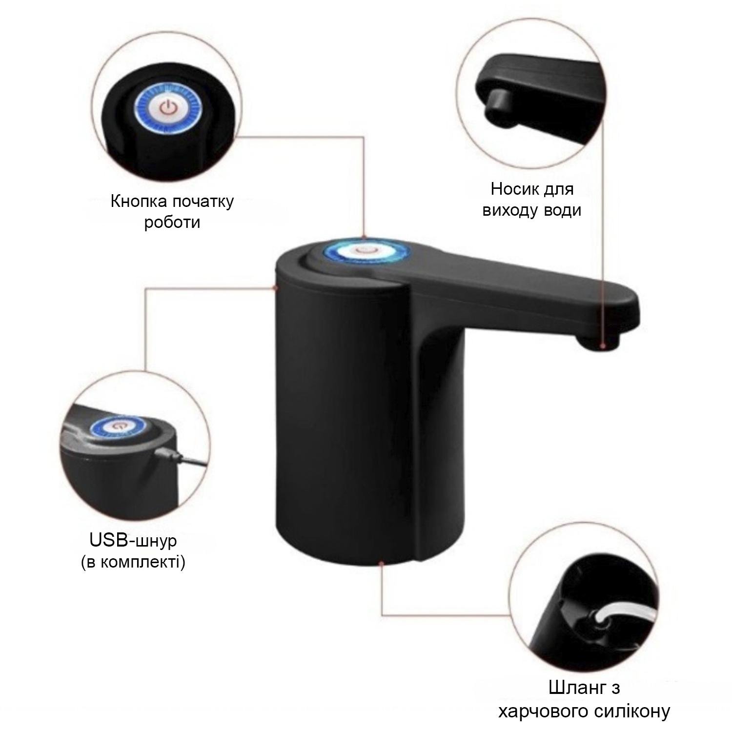Помпа для воды электрическая с подсветкой Черный - фото 4