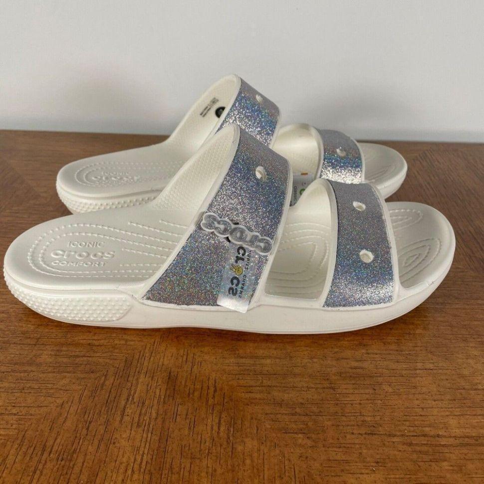 Шльопанці жіночі утеплені Crocs Classic Crocs Glitter Sandal р. 39-40 Білий (14992) - фото 6