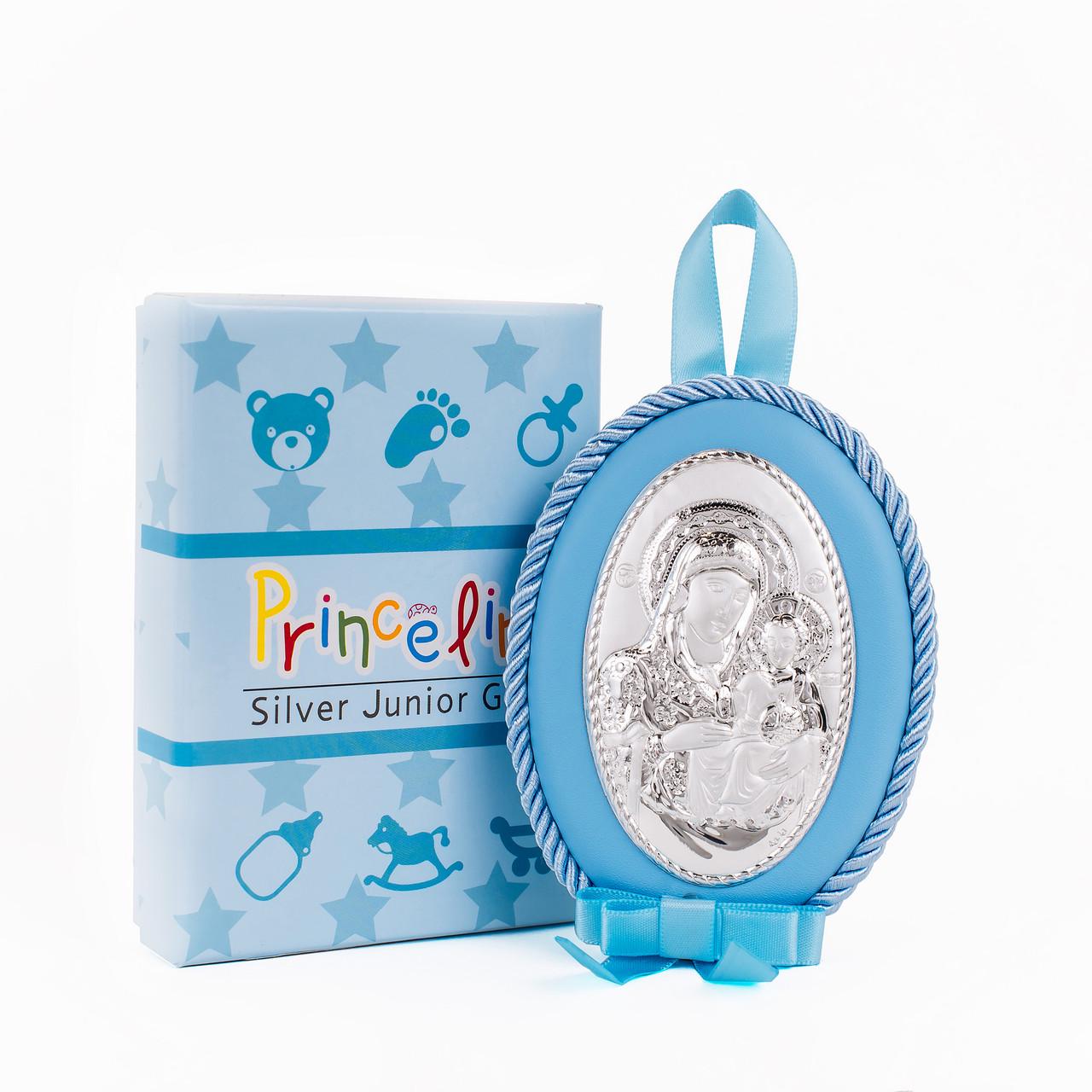 Срібна дитяча Єрусалимська іконка Божа Матір на синій подушечці 8х11 см - фото 3 Срібна дитяча Єрусалимська іконка Божа Матір на синій подушечці 8х11 см - фото 3