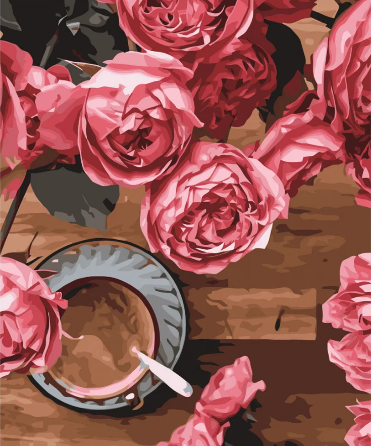 Картина по номерам Strateg Кофе и пионы 40x50 см (VA-3678)