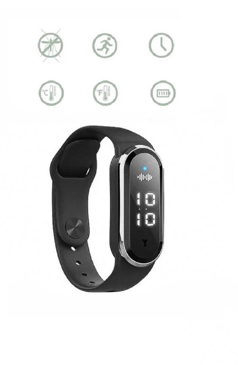 Браслет для отпугивания комаров ультразвуковой M21 PRO с функцией часов/шагомера и термометра Черный (2164658866) - фото 9
