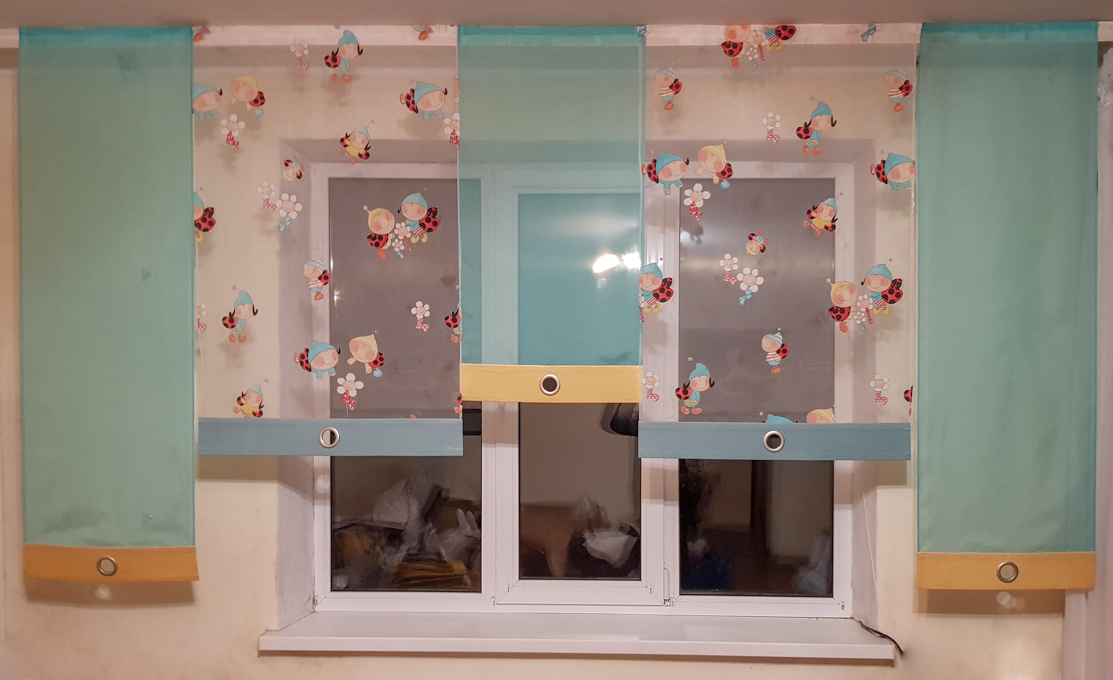 Комплект панельных занавесок Firanka Мультяшные насекомые 5 шт. карниз 250 см Бирюзовый с песочным (1_9п)