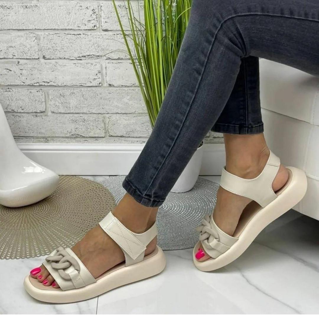 Босоножки женские натуральная кожа с декором р. 39/25,5 см Бежевый