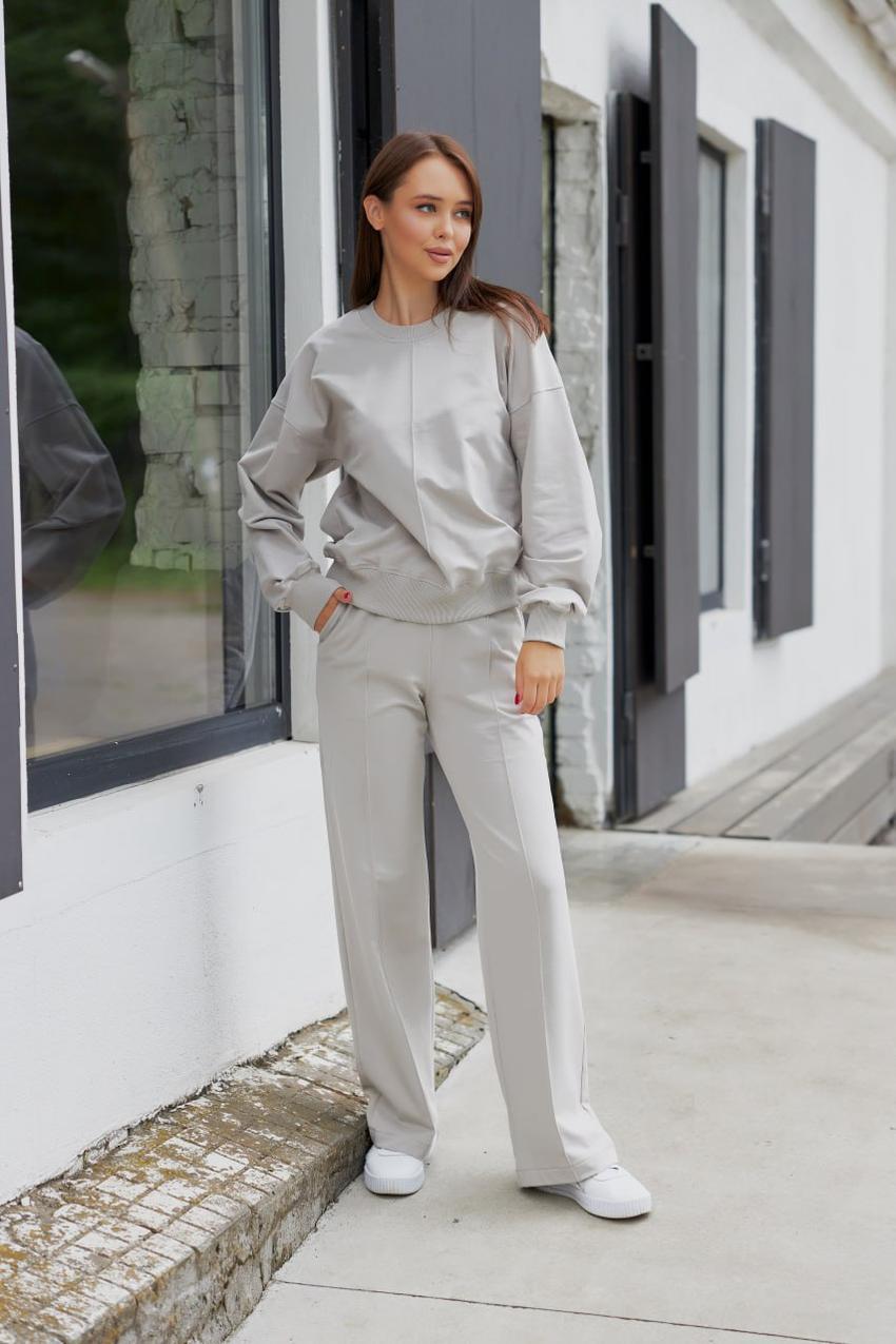 Костюм жіночий М128.2 світшот і штани палаццо 2х-нитка спортивний XL Світло-сірий (563-1-63)