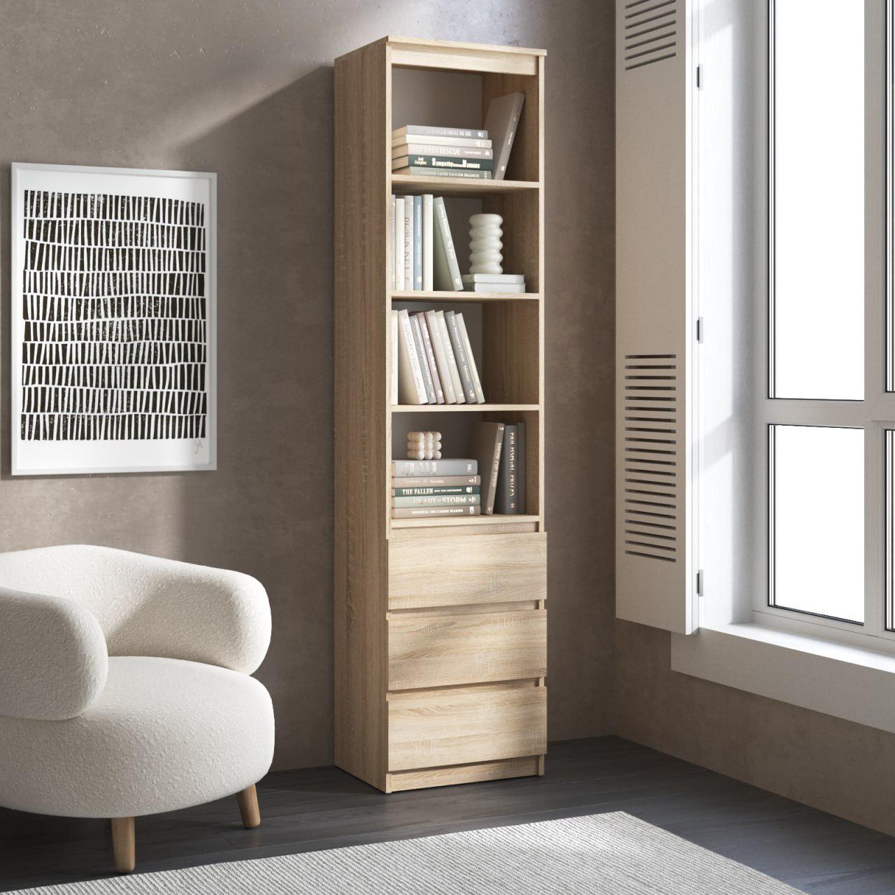 Пенал с ящиками и открытыми полками без ручек 502х2110х400 мм Дуб сонома (T-219)