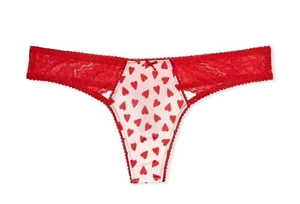 Трусики-стринги женские Victoria's Secret Dream Angels с сердечками и кружевом M Белый с красным (2873021891)