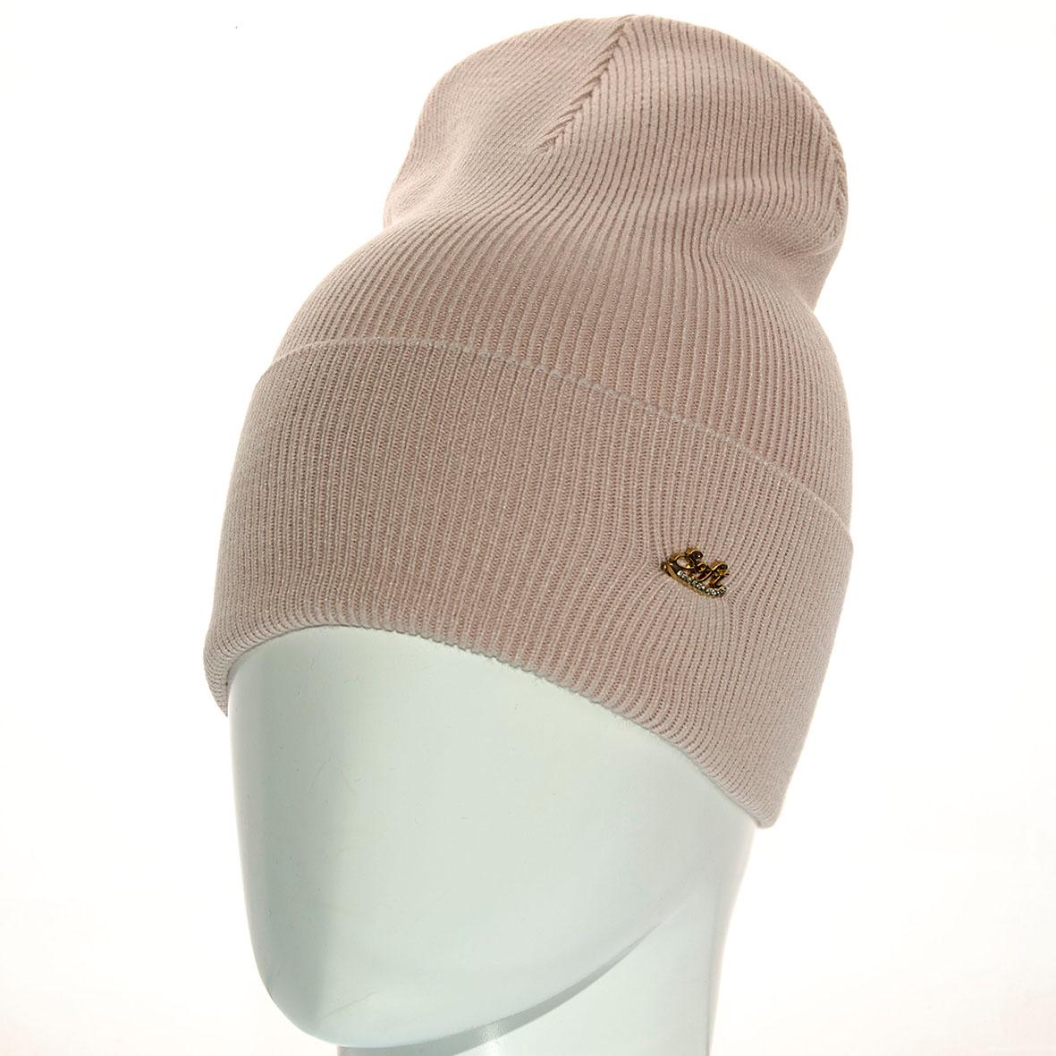 Шапка Sofi SF21101 с отворотом одинарная вязки рубчиком L р. 57-58 Пудровый
