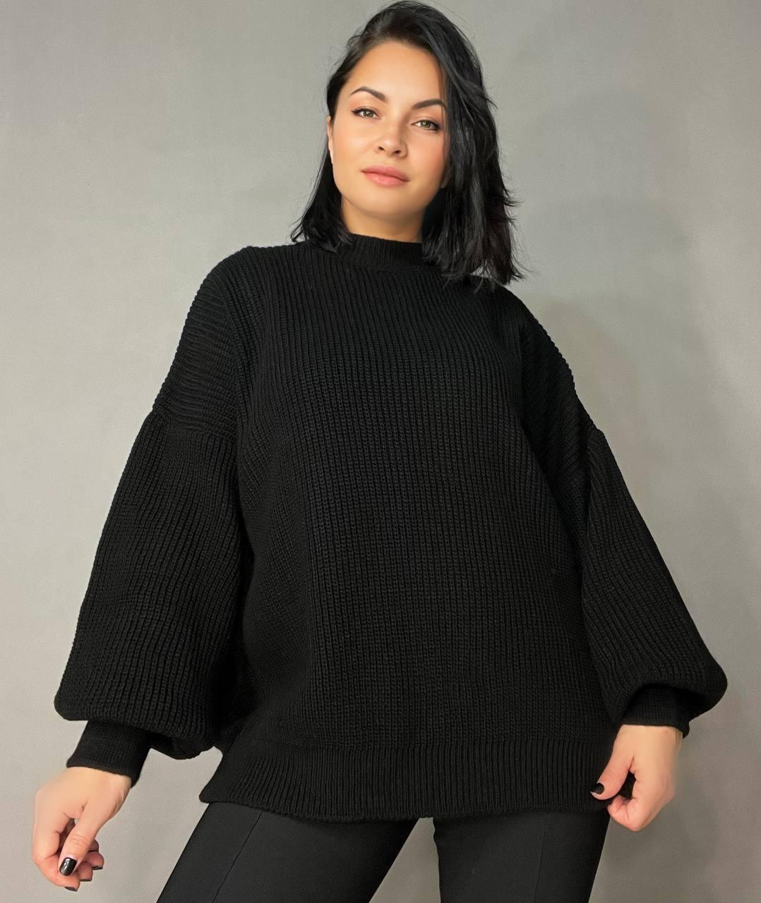 Светр жіночий MIX RAY 6607 широкий подовжений OS Чорний (1037) - фото 4