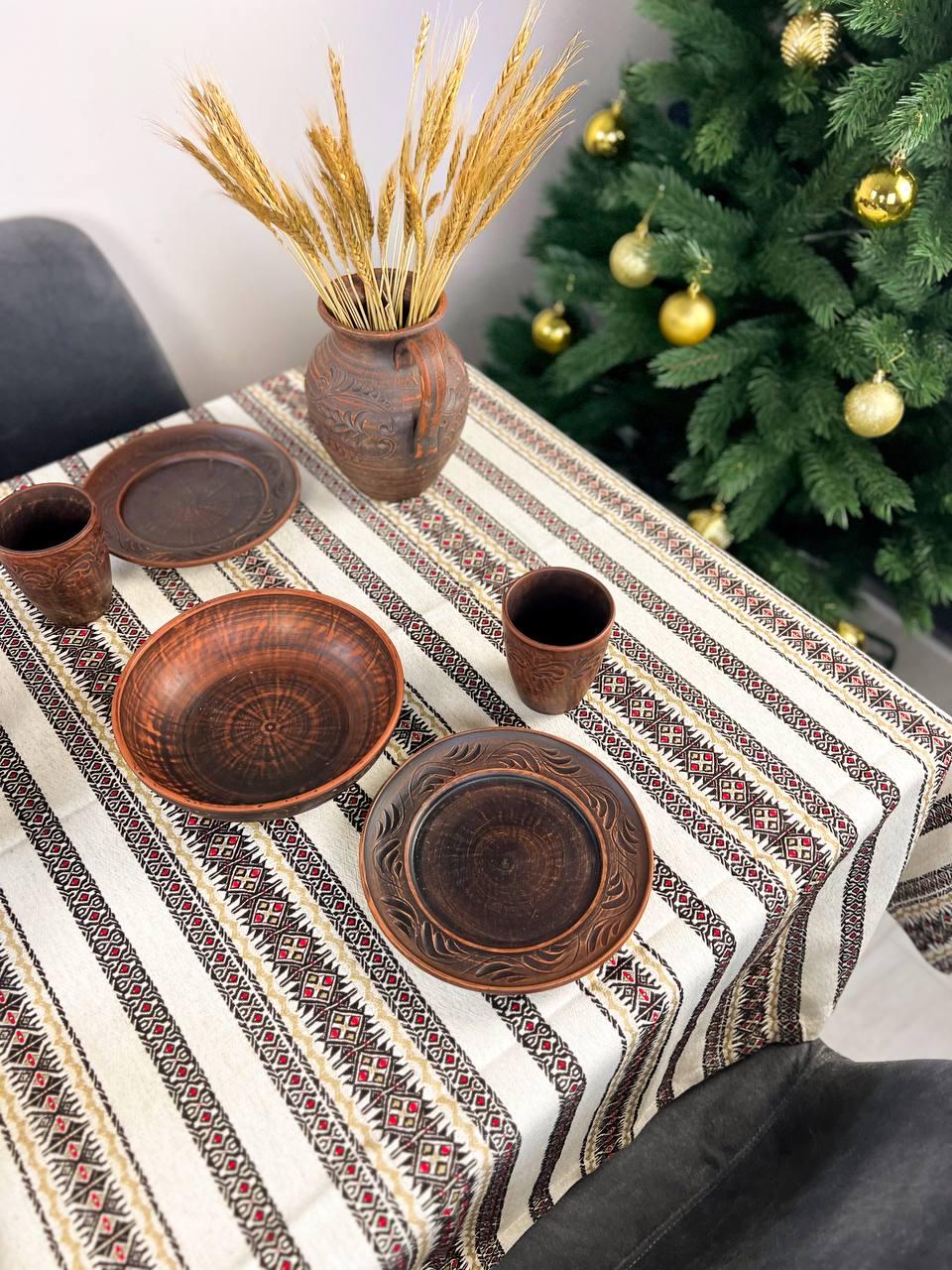 Скатерть льняная рождественская Святогор с украинским орнаментом 150x140 см Красный (910-2)