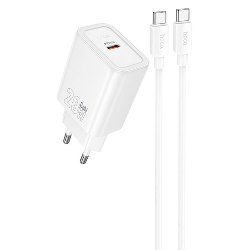Зарядний пристрій мережевий Hoco N60 Gentle PD20W 1USB-C з кабелем Type-C to Type-C White (00000077136_1)