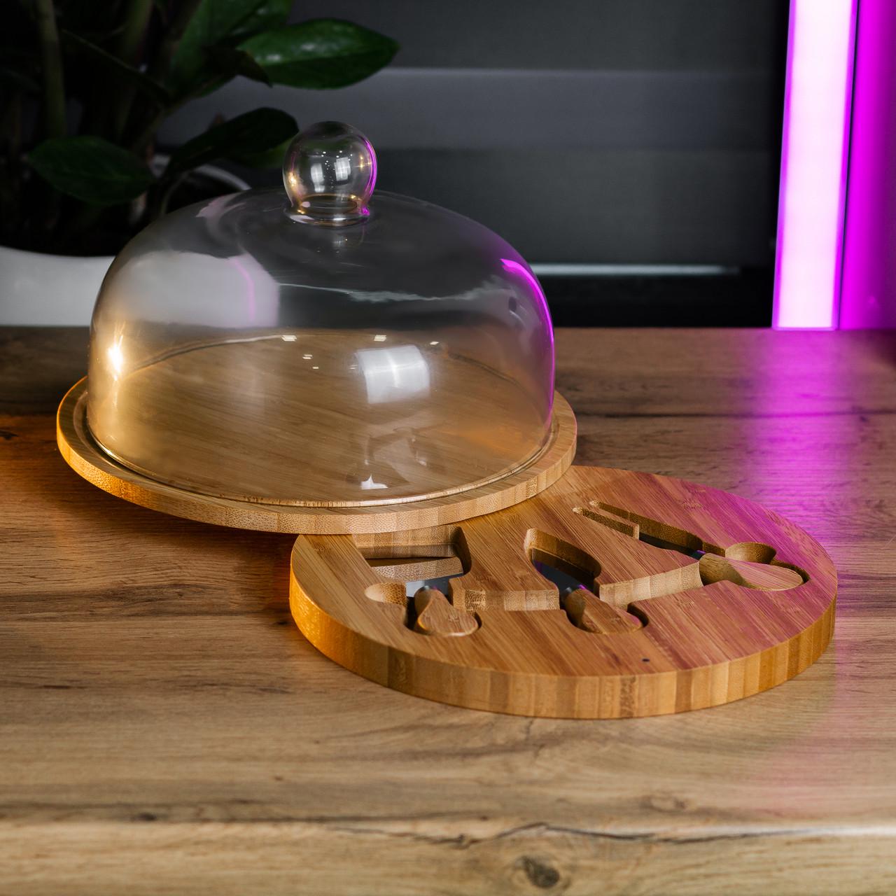 Набор для нарезки сыра со стеклянной крышкой 25 см (4773) - фото 2