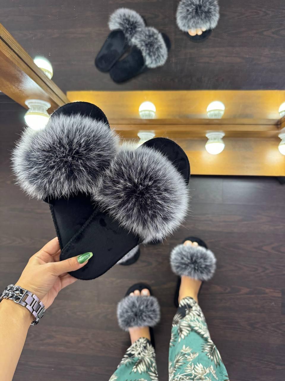 Тапочки женские для ламината с натуральным мехом паркетные р. 39-40 - фото 2