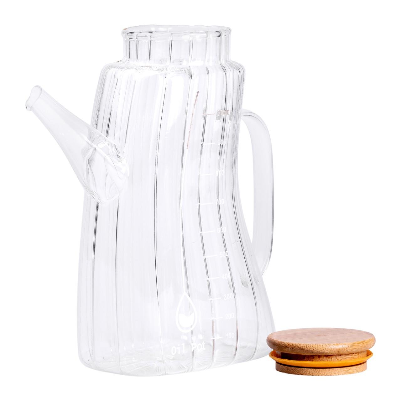 Бутылка для масла стеклянная с ручкой и бамбуковой крышкой 1 л (HP-34-3)