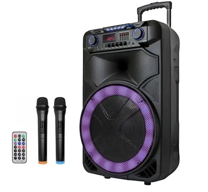Портативна колонка акумуляторна ZXX-1011 800 Вт 2 радіомікрофонами з LED RGB підсвічуванням USB/BT/FM/TWS (ML-04479)