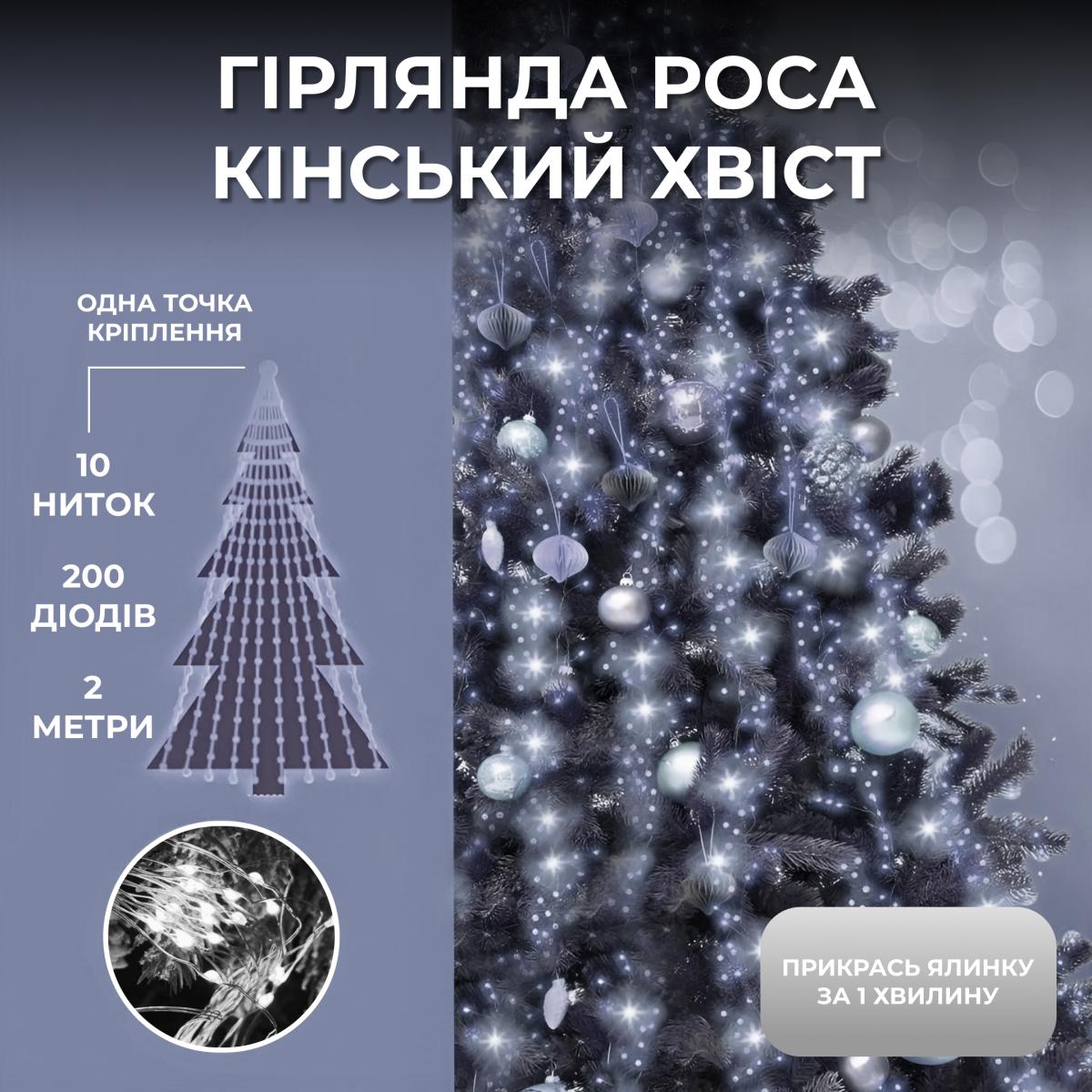 Гірлянда кінський хвіст 10 ниток 200LED 8 режимів 2 м Білий (LG-1733011W) - фото 7