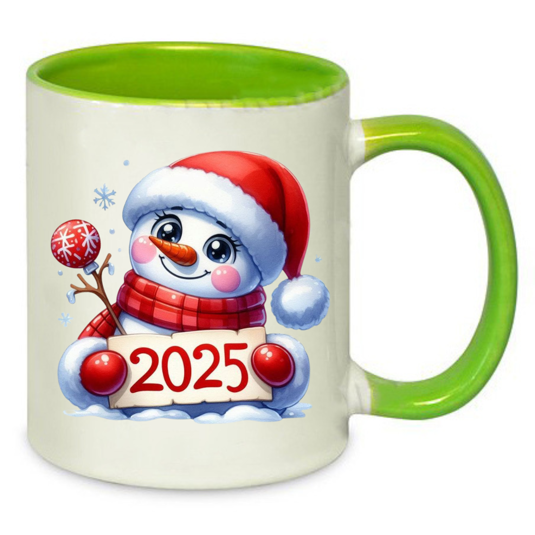 Чашка с принтом Снеговик 330 мл Белый с салатовым (001195)