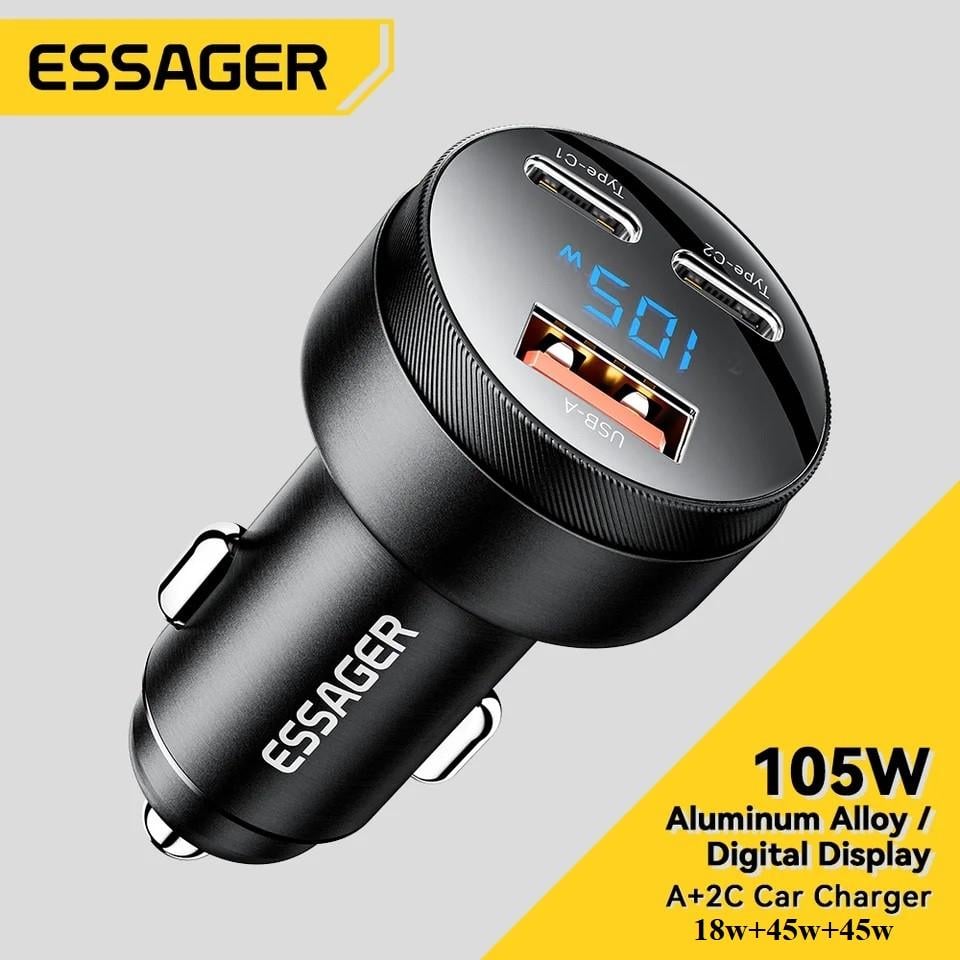 Зарядное устройство для автомобильного Essager 105W LED 2 Type-C 2x45w/1 USB 18w Metall (25397363) - фото 8 Зарядное устройство для автомобильного Essager 105W LED 2 Type-C 2x45w/1 USB 18w Metall (25397363) - фото 8