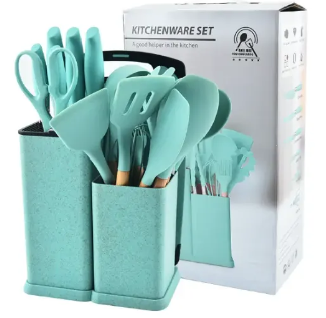 Набор кухонный ножей и аксессуаров Kitchenware Set 20 пр. Бирюзовый - фото 1