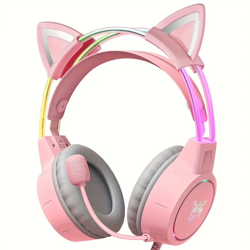 Наушники игровые Onikuma X15 Pro проволочные с гарнитурой и кошачьими ушками и RGB-подсветкой Розовый (2707879887)