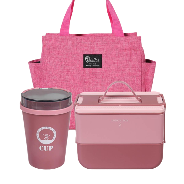 Термосумка + ланчбокс 1200 мл и стакан 500 мл Pink (с018)