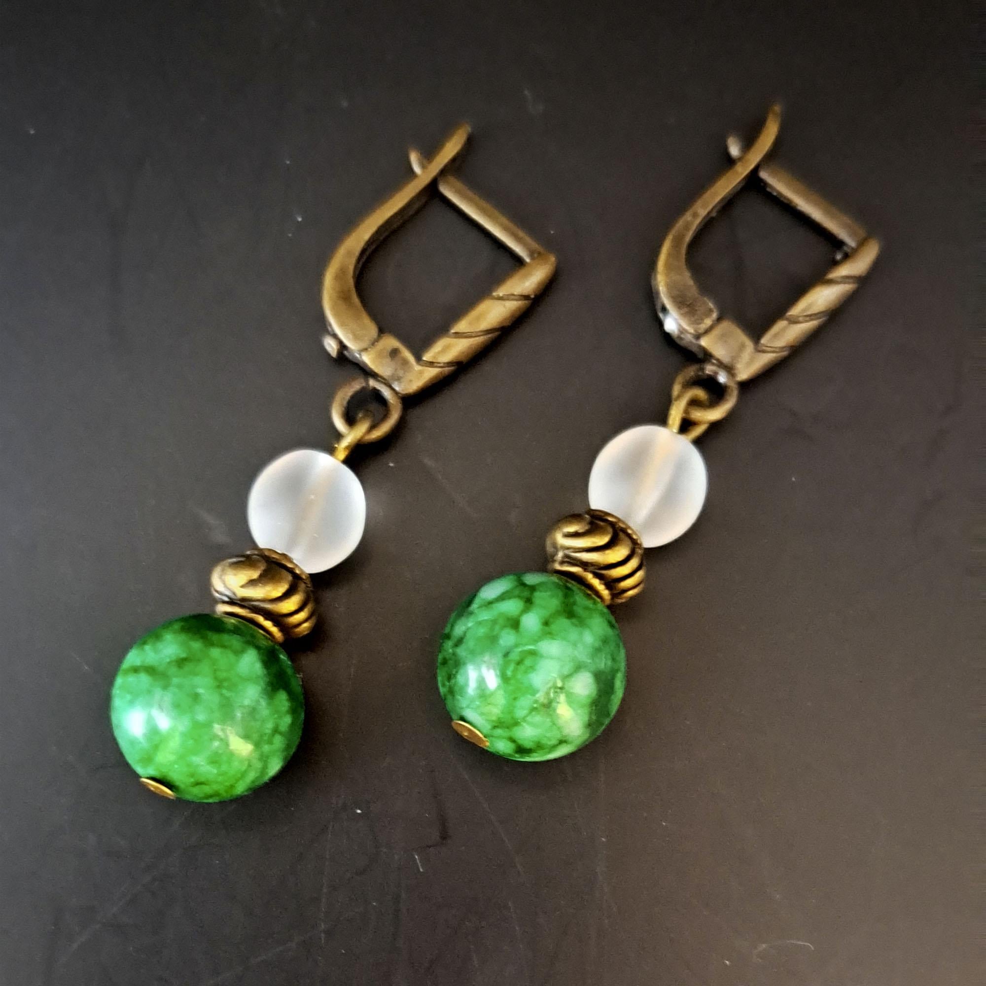 Серьги DARSANA Кида из натурального камня хризолит/горный хрусталь (DRSU105110)