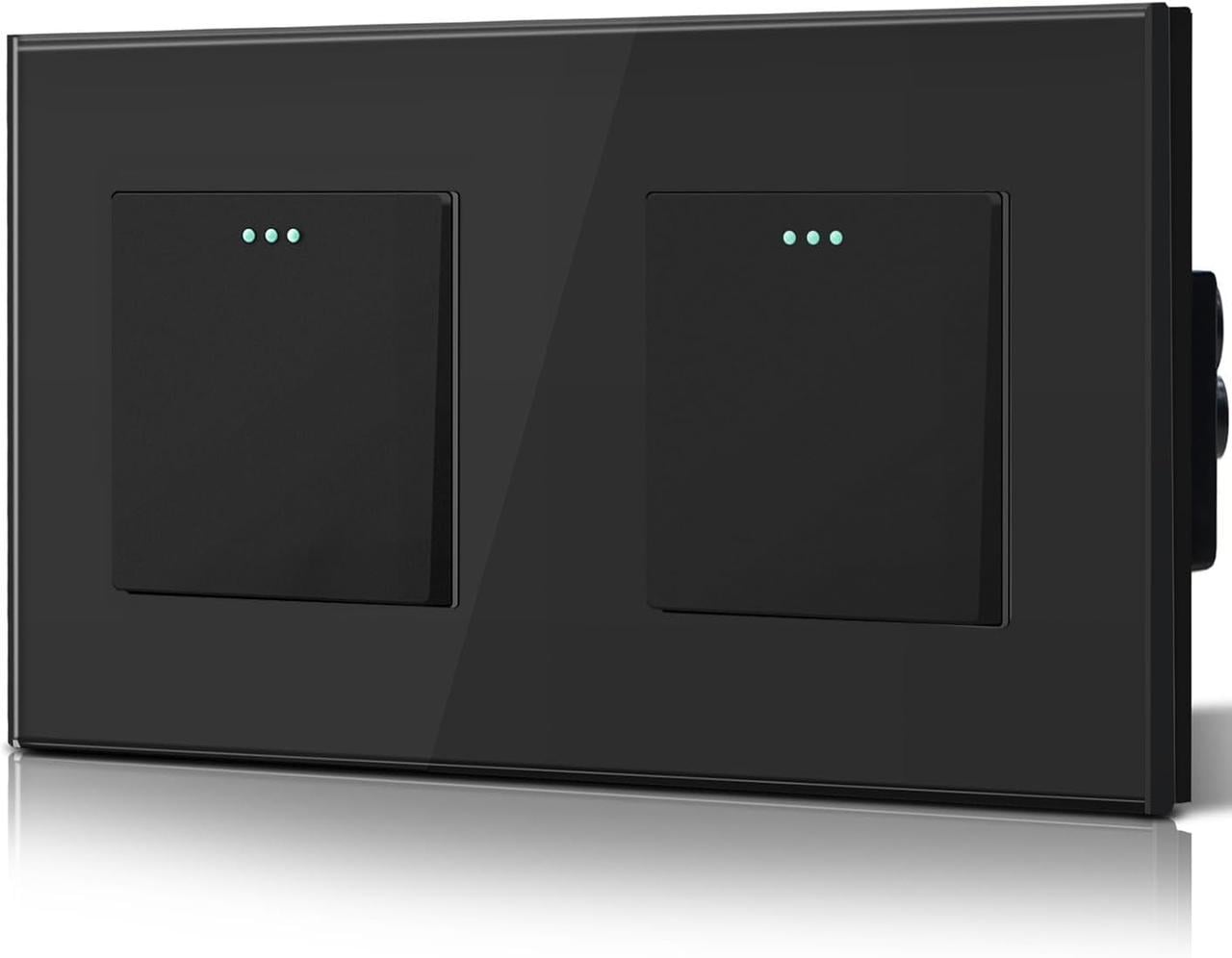 Выключатель настенный BSEED стеклянный двойной 1-2 клавиши 10A 250V Черный