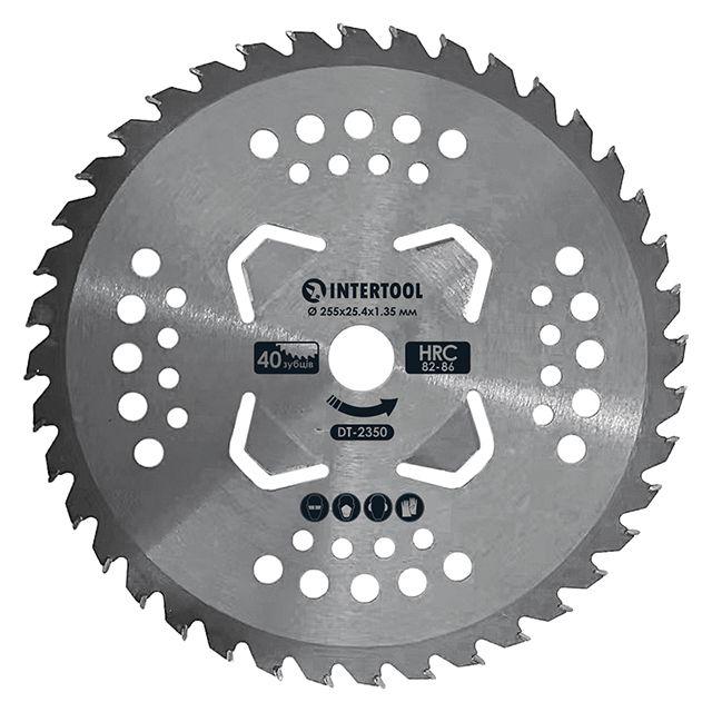 Ніж для мотокоси/тримера з твердосплавними напайками 4 підрізні лопаті Intertool DT-2350 40T 255х25,4х1,35 мм (HRC 82-86)