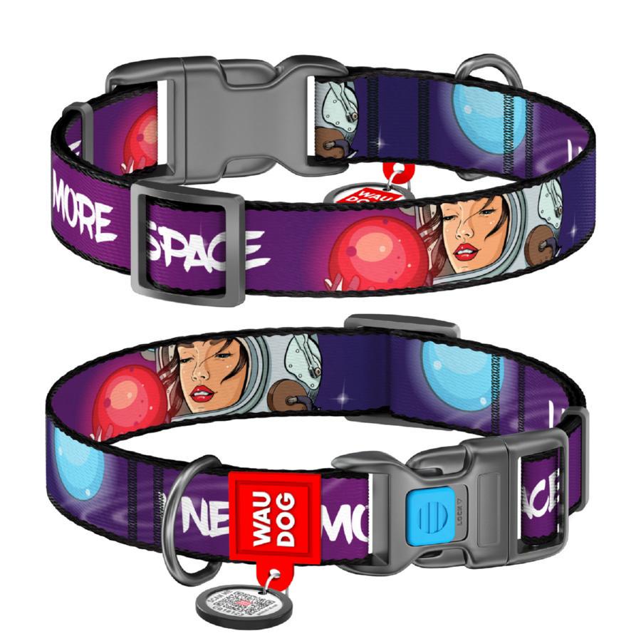 Ошейник для собак нейлоновый Waudog Nylon Больше космоса с QR-паспортом XL